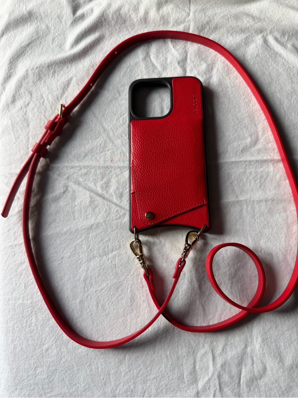 Bandolier Red Crossbody Strap Phone Case with Gold Hardware